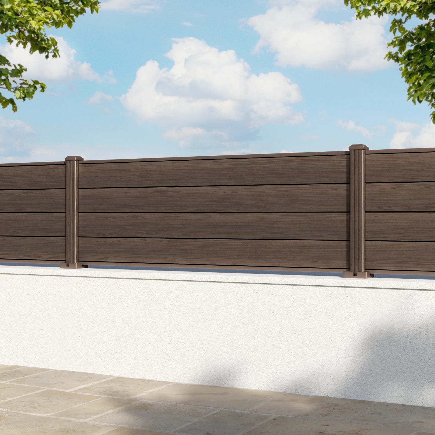 Gate Matching Aluminium Fence Panel - Dark Oak - with our aluminium posts