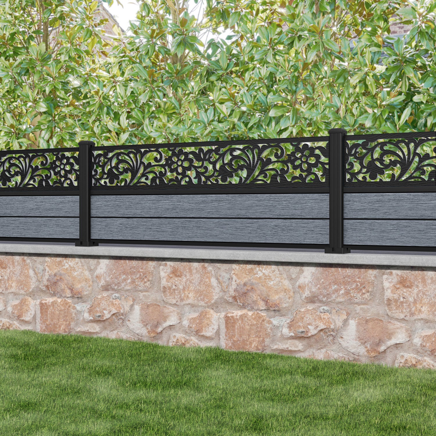 Fusion Eden Fence Panel - Anthracite - with our aluminium posts