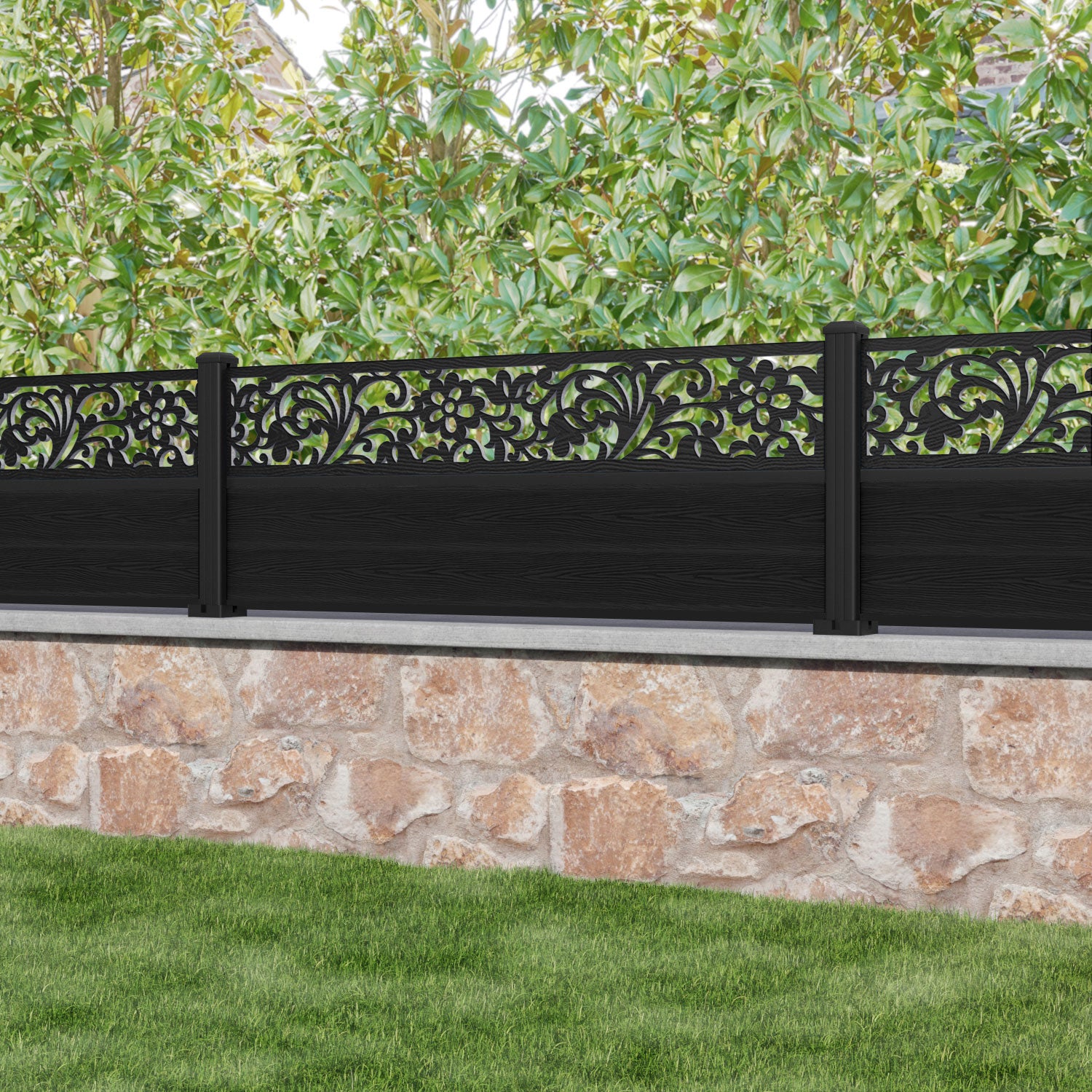 Classic Eden Fence Panel - Black - with our aluminium posts