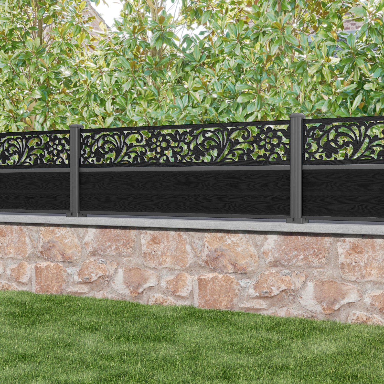 Classic Eden Fence Panel - Black - with our aluminium posts