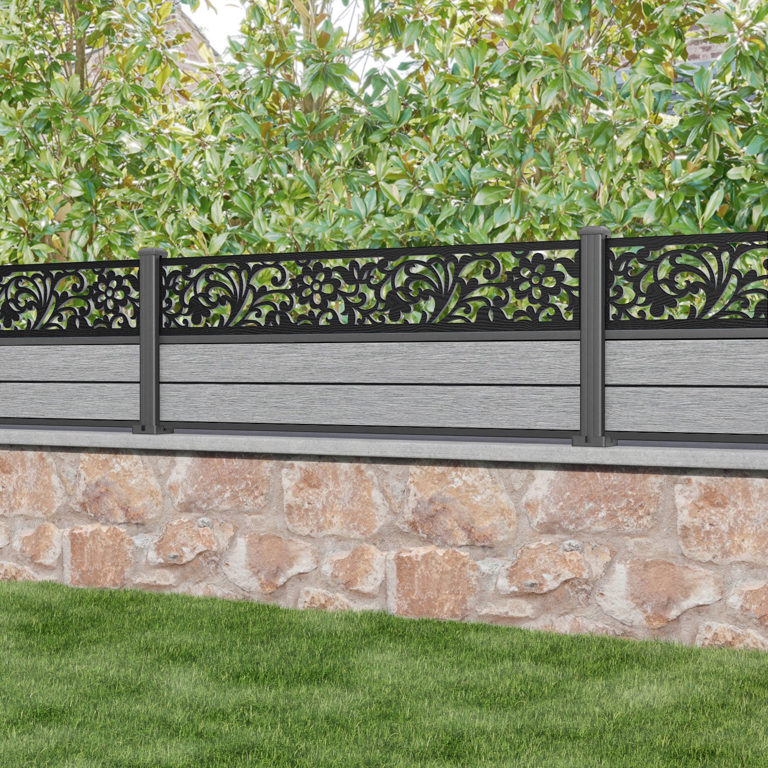 Fusion Eden Fence Panel - Light Grey - with our aluminium posts