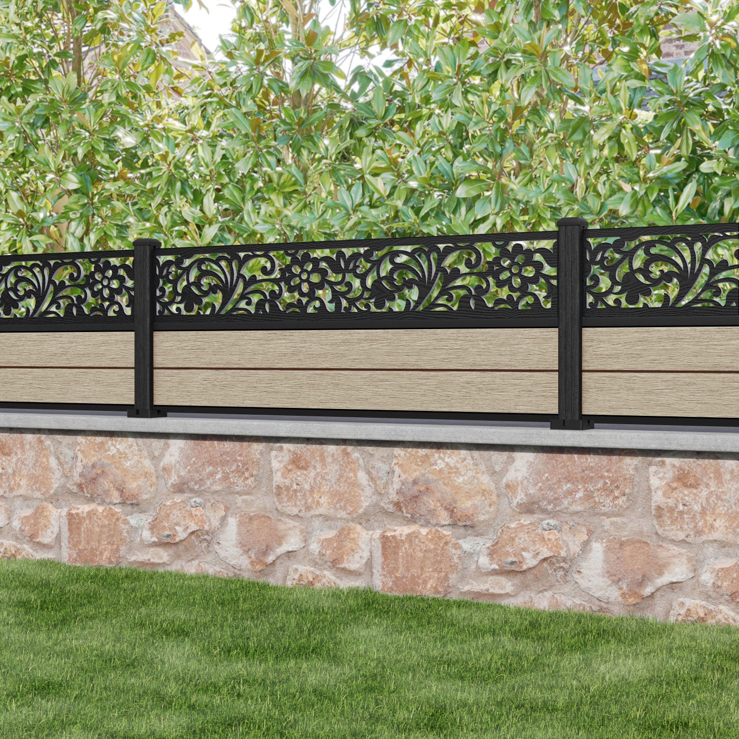 Fusion Eden Fence Panel - Light Oak - with our composite posts