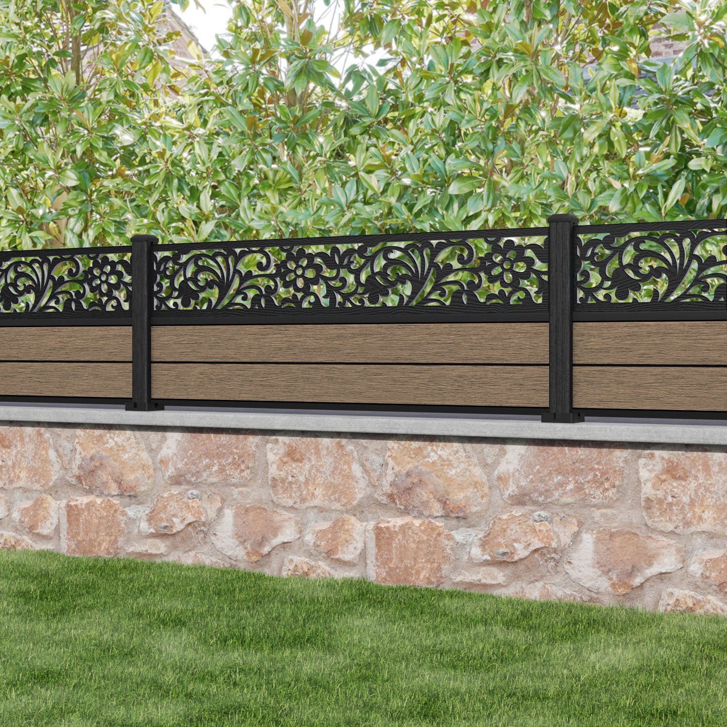 Fusion Eden Fence Panel - Teak - with our composite posts