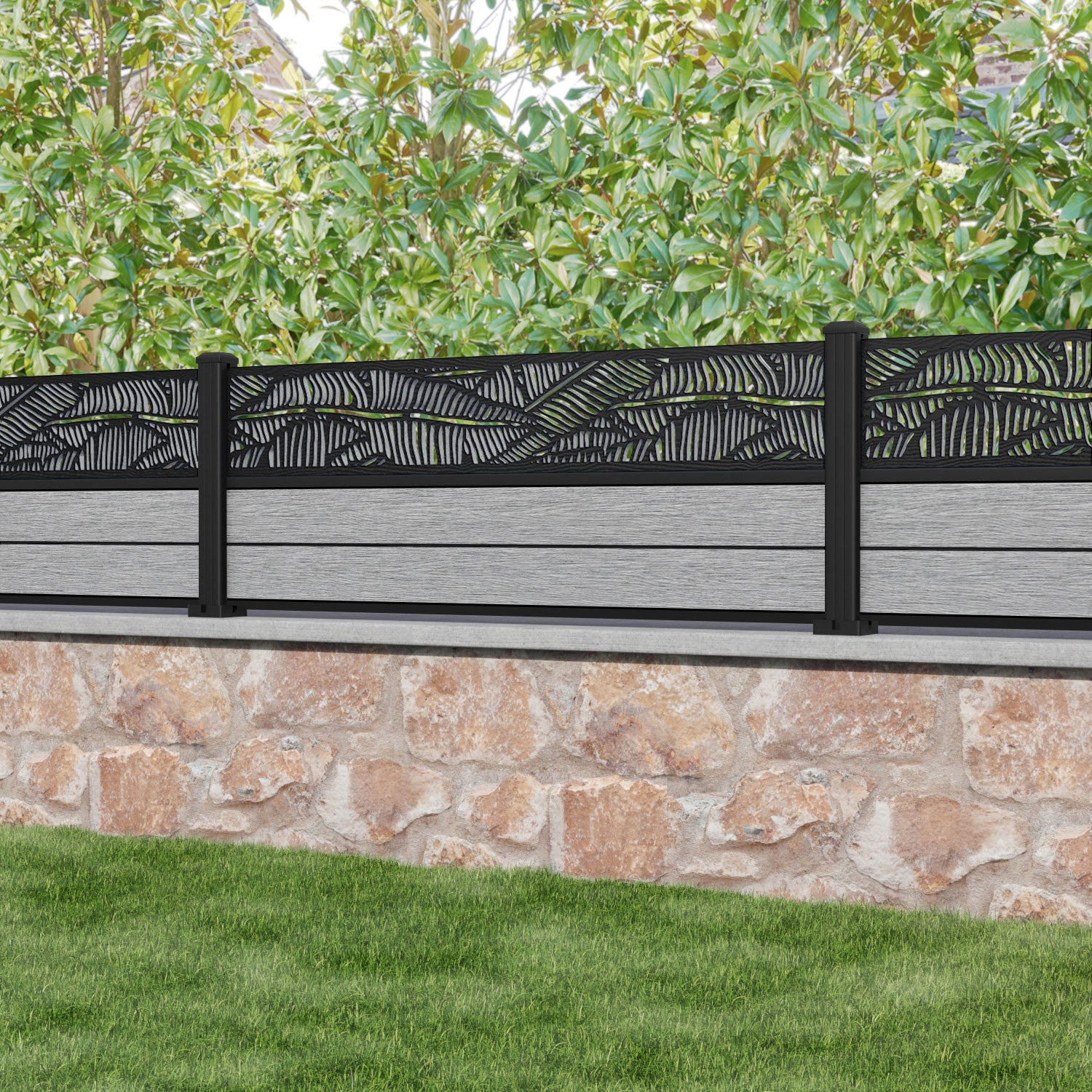 Fusion Feather Fence Panel - Light Grey - with our aluminium posts