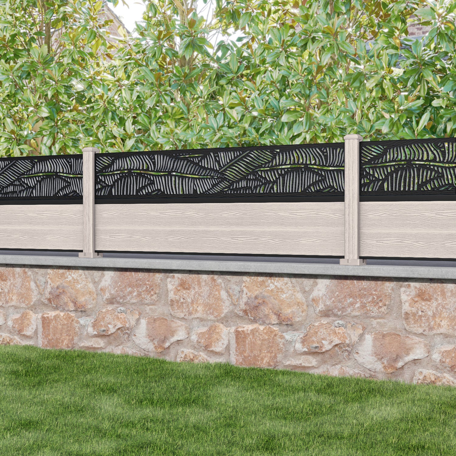 Classic Feather Fence Panel - Mid Stone - with our composite posts