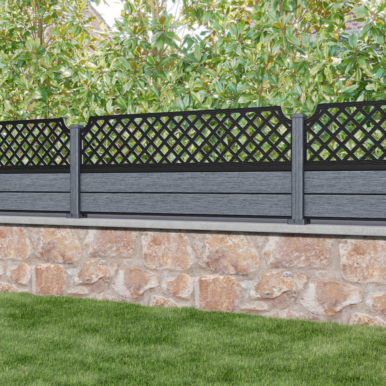 Fusion Regal Hive Fence Panel - Anthracite - with our composite posts