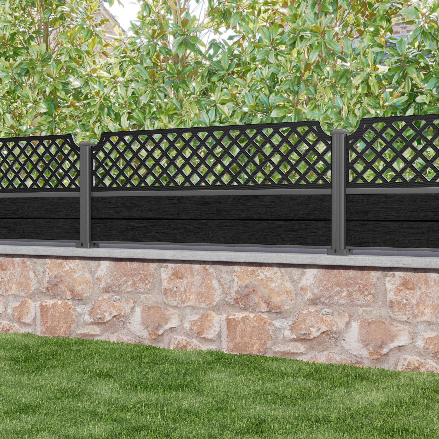 Fusion Regal Hive Fence Panel - Black - with our aluminium posts