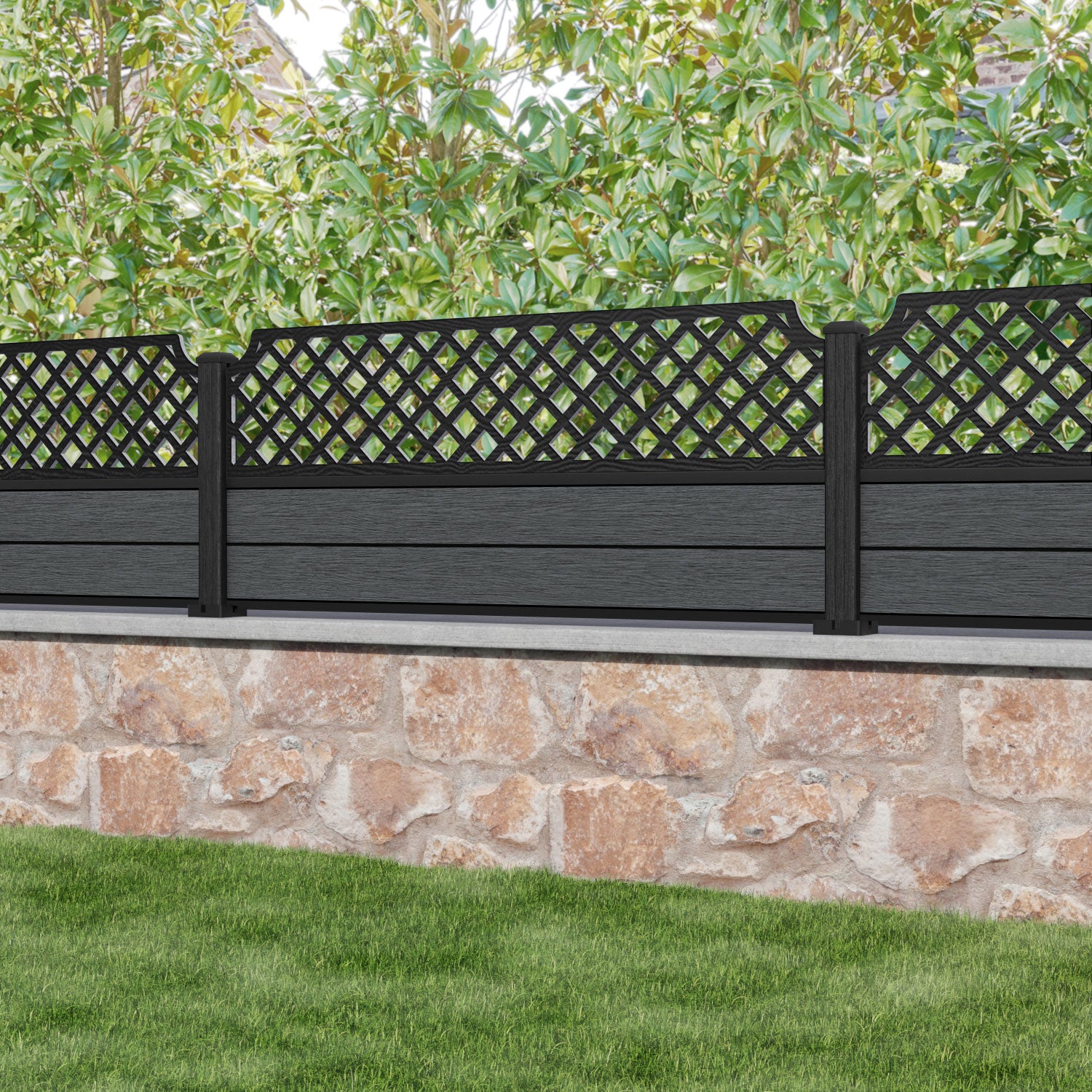 Fusion Regal Hive Fence Panel - Dark Grey - with our aluminium posts