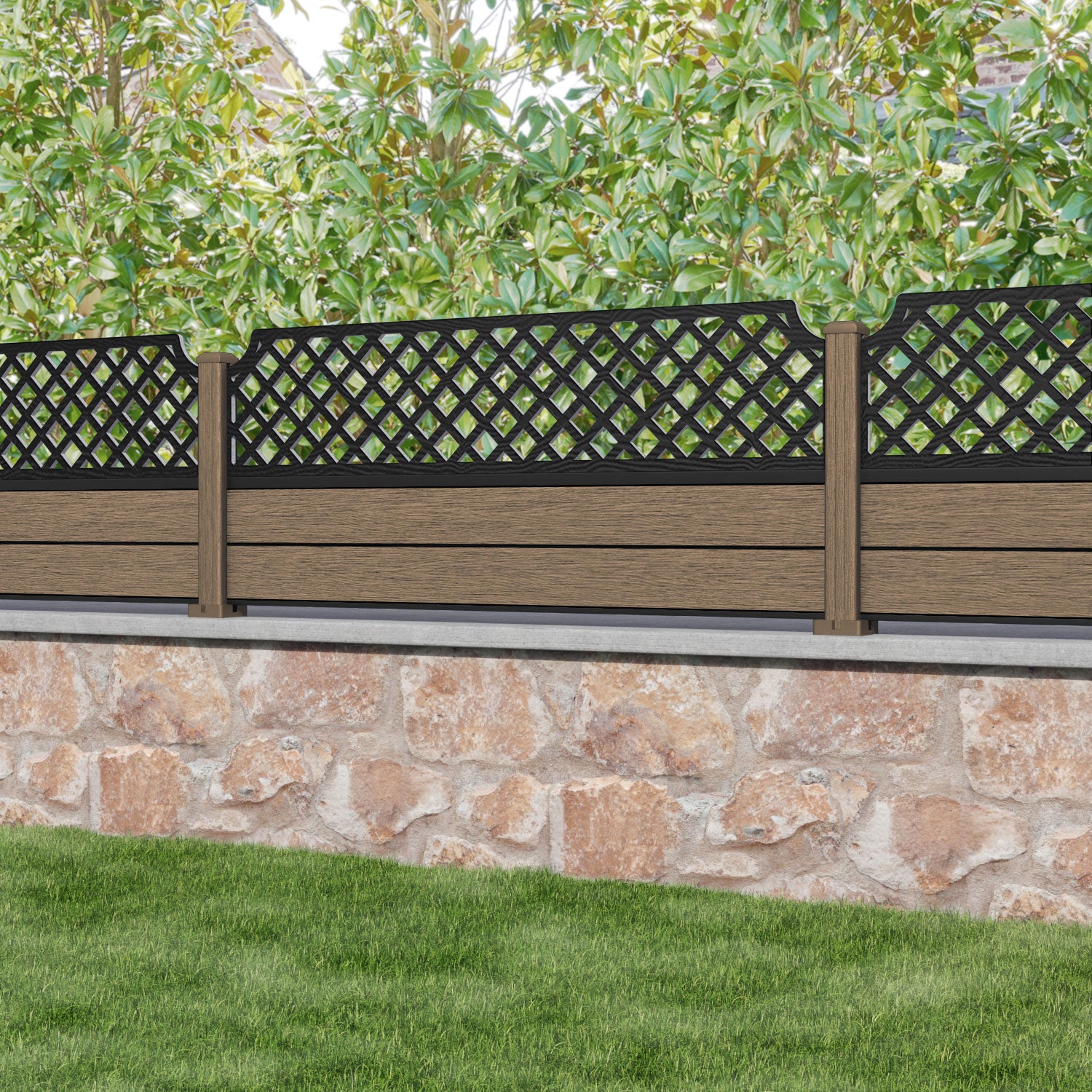 Fusion Regal Hive Fence Panel - Teak - with our composite posts