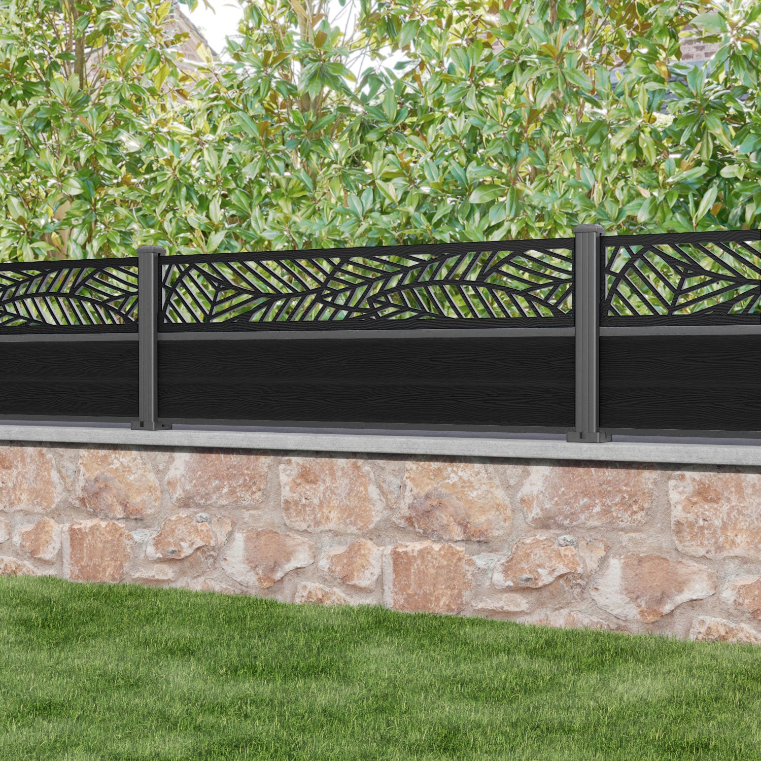 Classic Habitat Fence Panel - Black - with our aluminium posts