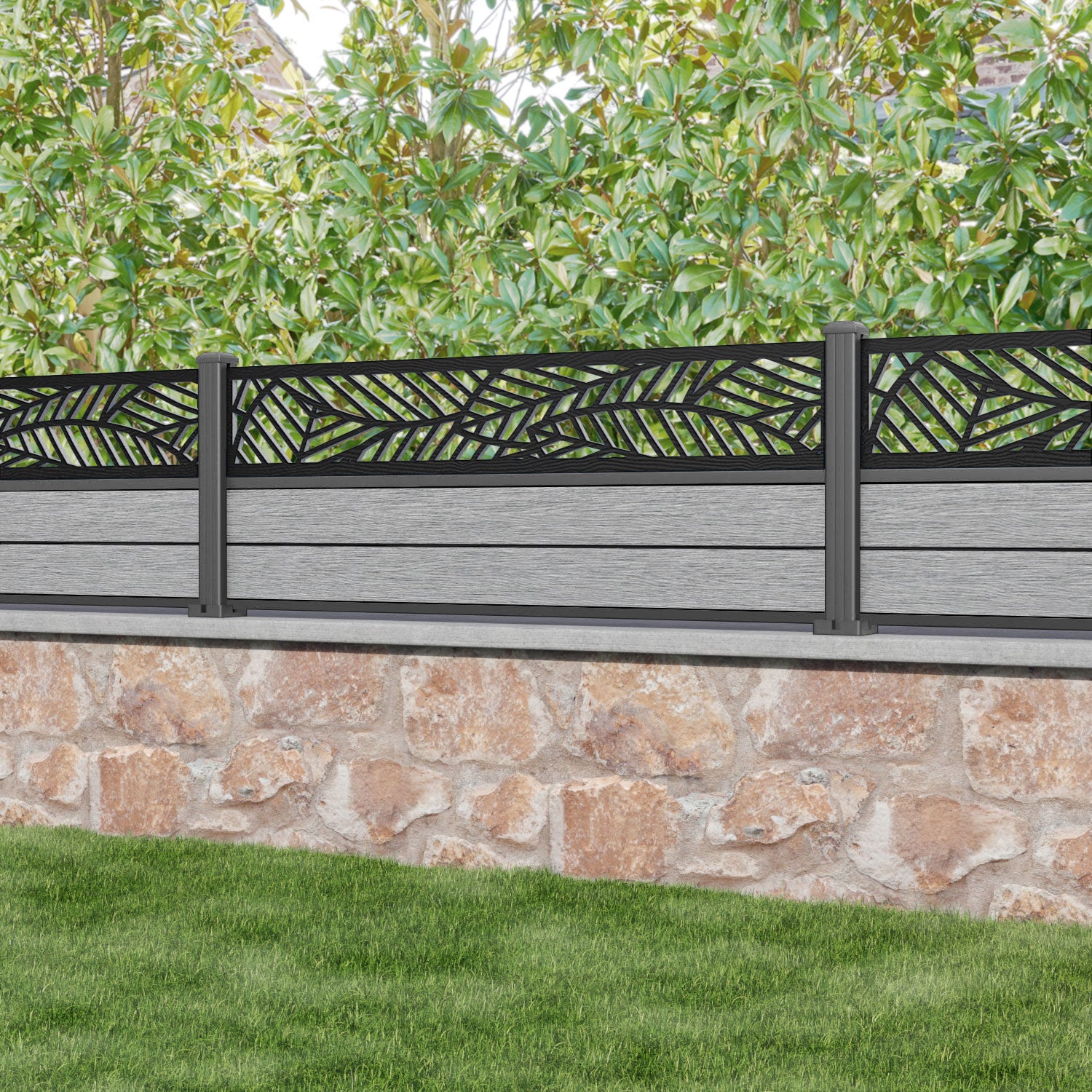Fusion Habitat Fence Panel - Light Grey - with our aluminium posts