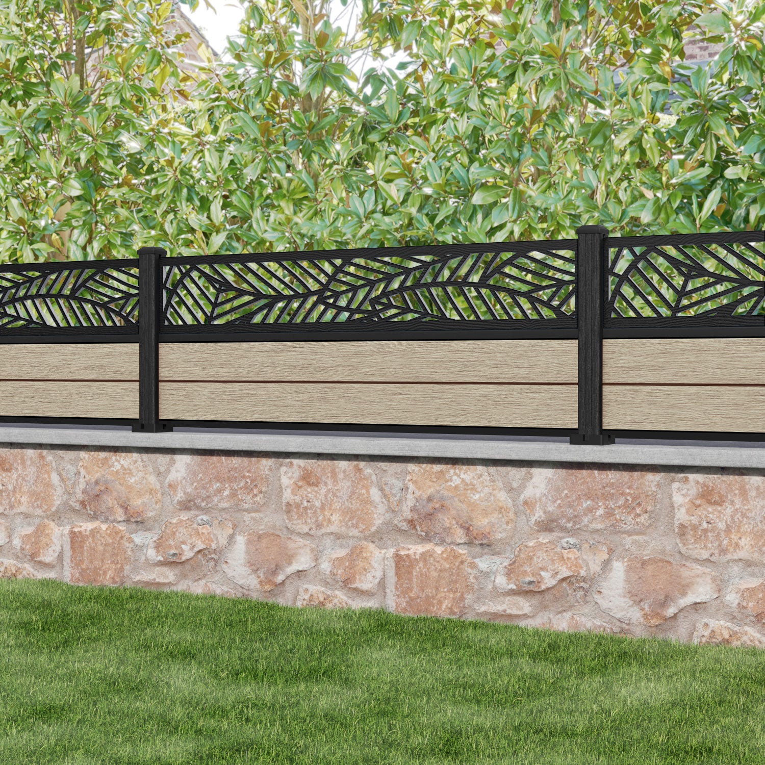 Fusion Habitat Fence Panel - Light Oak - with our composite posts