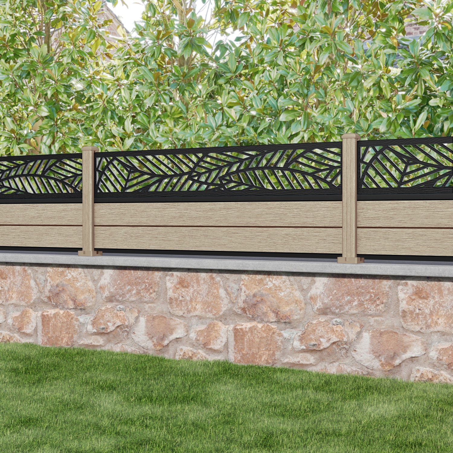 Fusion Habitat Fence Panel - Light Oak - with our composite posts
