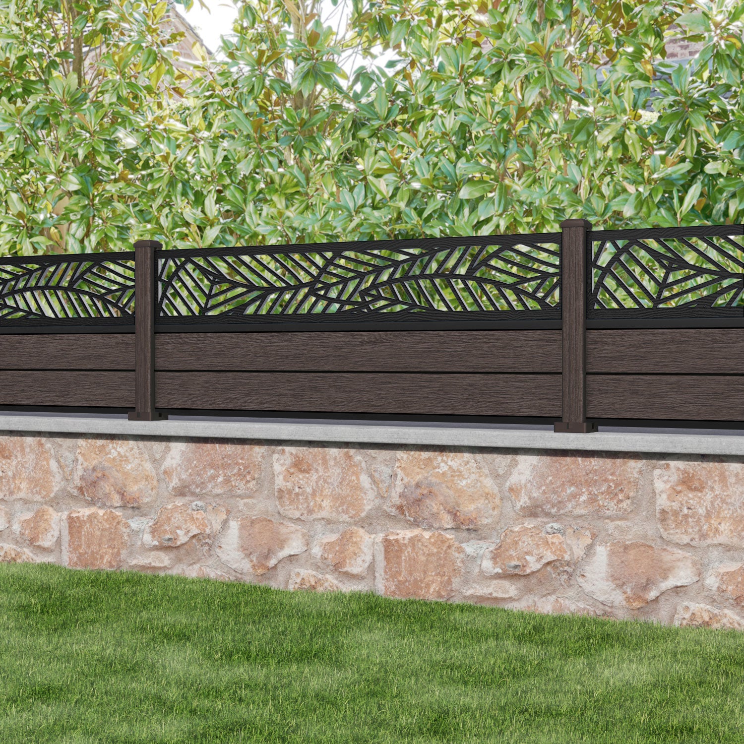 Fusion Habitat Fence Panel - Mid Brown - with our composite posts