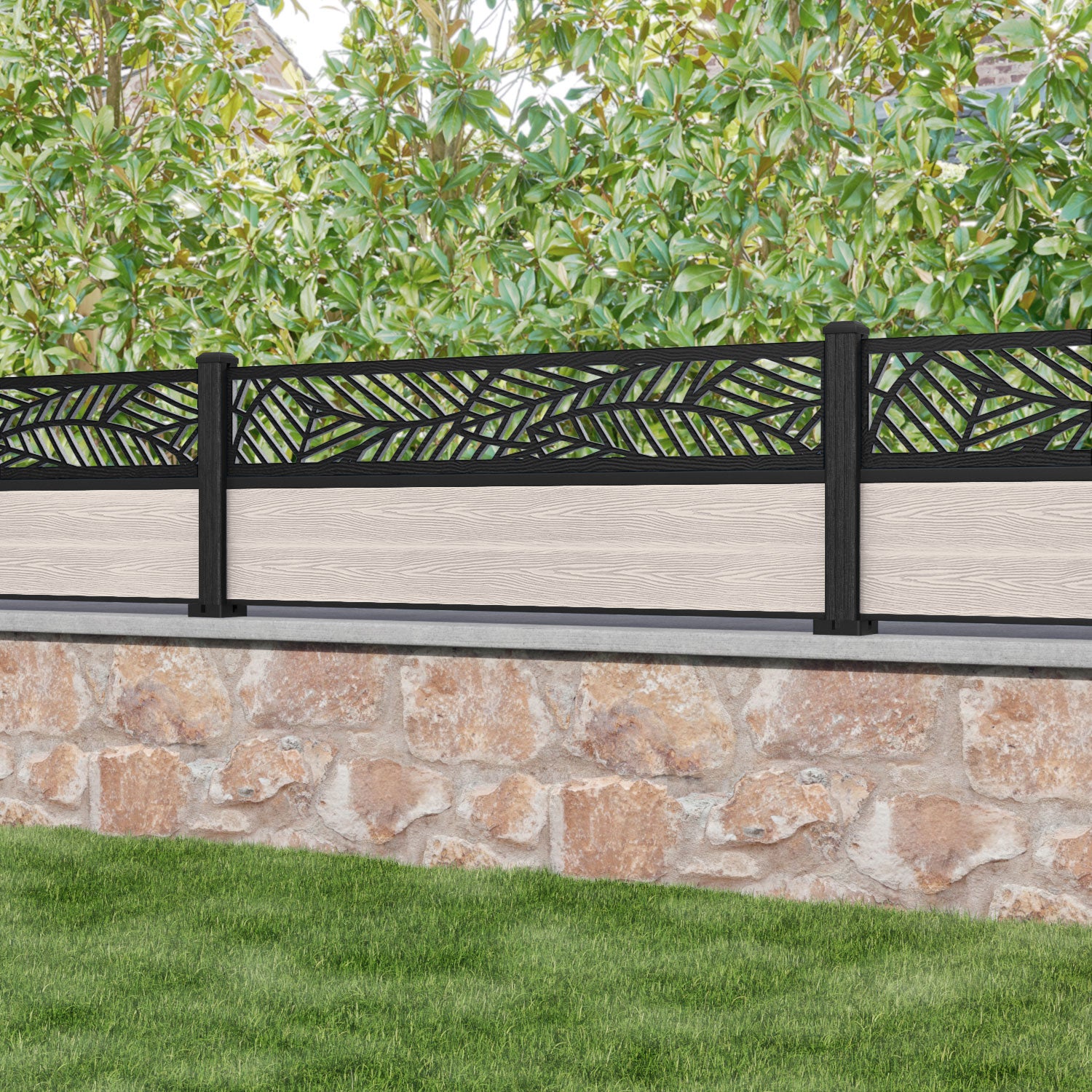 Classic Habitat Fence Panel - Mid Stone - with our composite posts