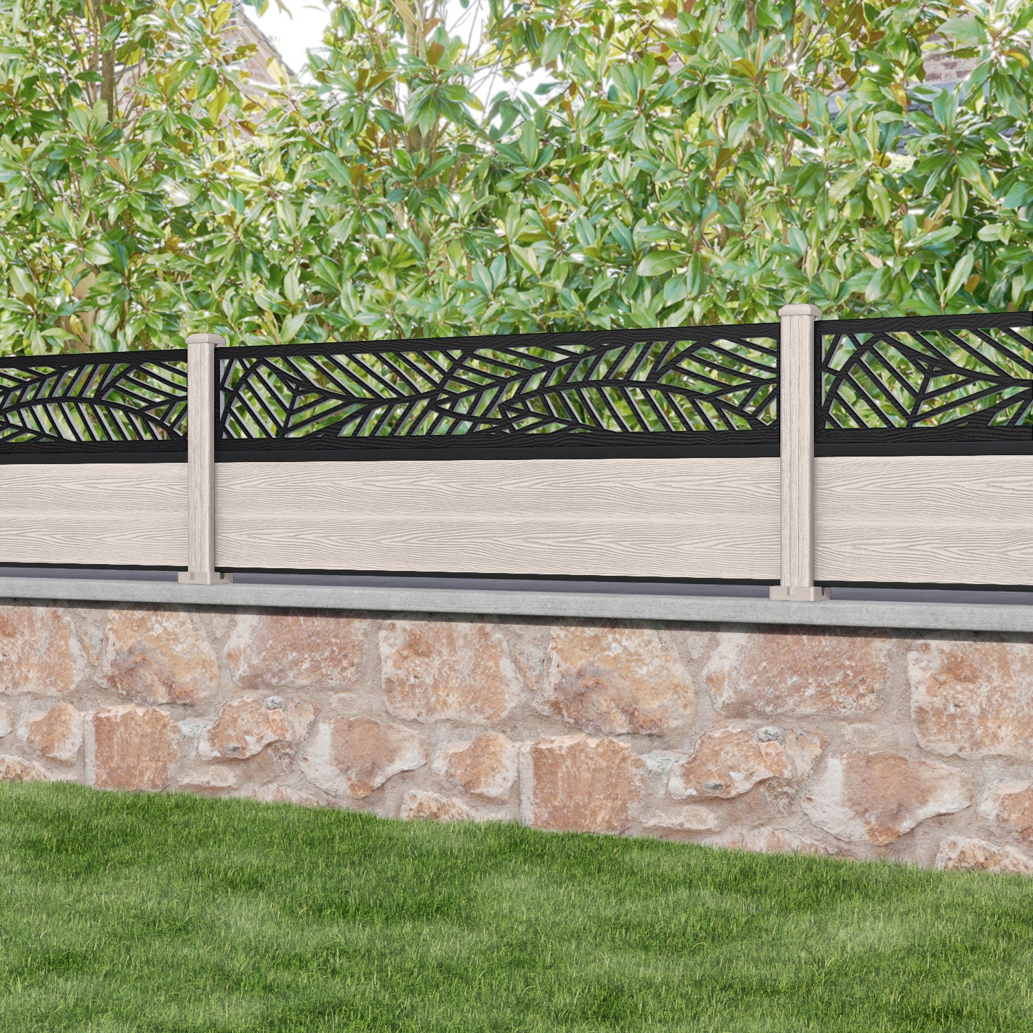 Classic Habitat Fence Panel - Mid Stone - with our composite posts