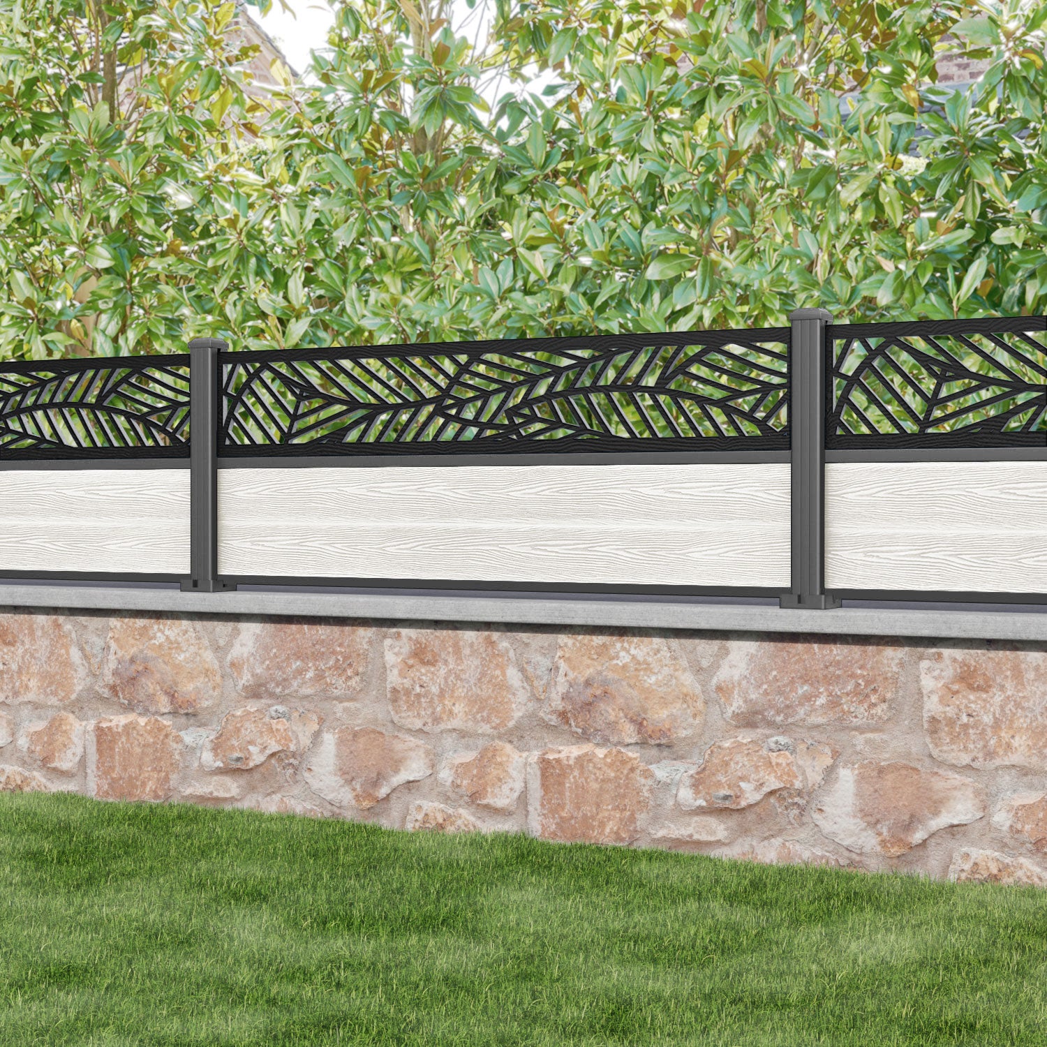 Classic Habitat Fence Panel - Light Stone - with our aluminium posts
