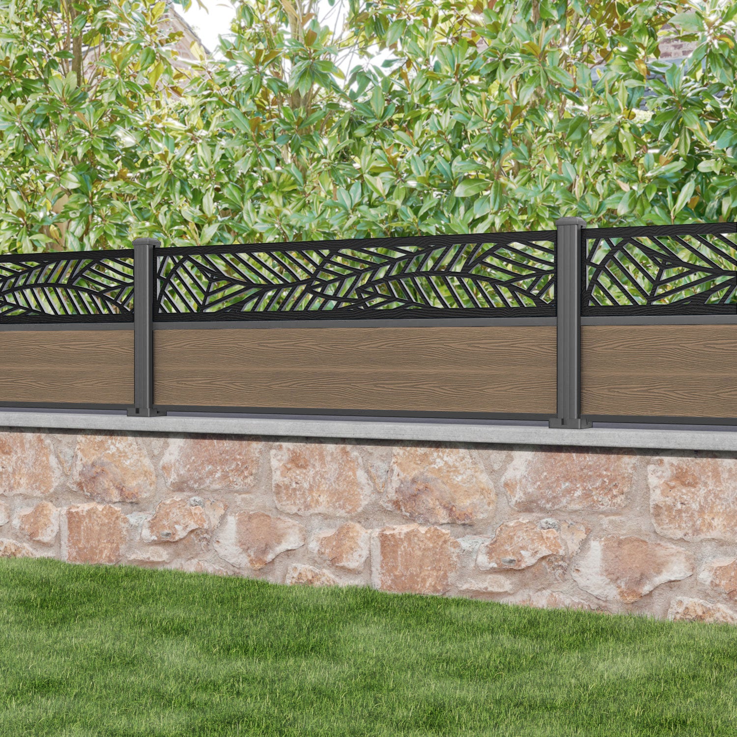 Classic Habitat Fence Panel - Teak - with our aluminium posts