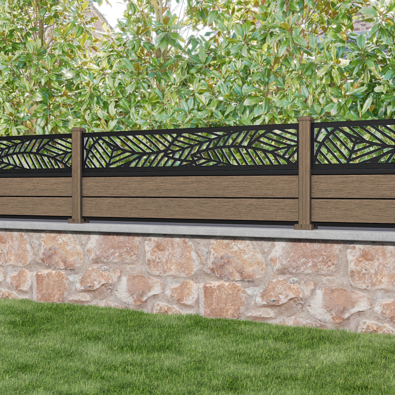 Fusion Habitat Fence Panel - Teak - with our composite posts