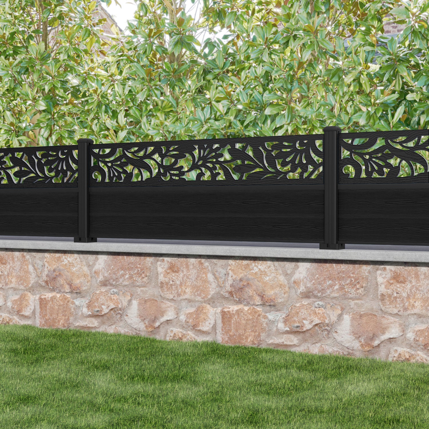 Classic Heritage Fence Panel - Black - with our aluminium posts