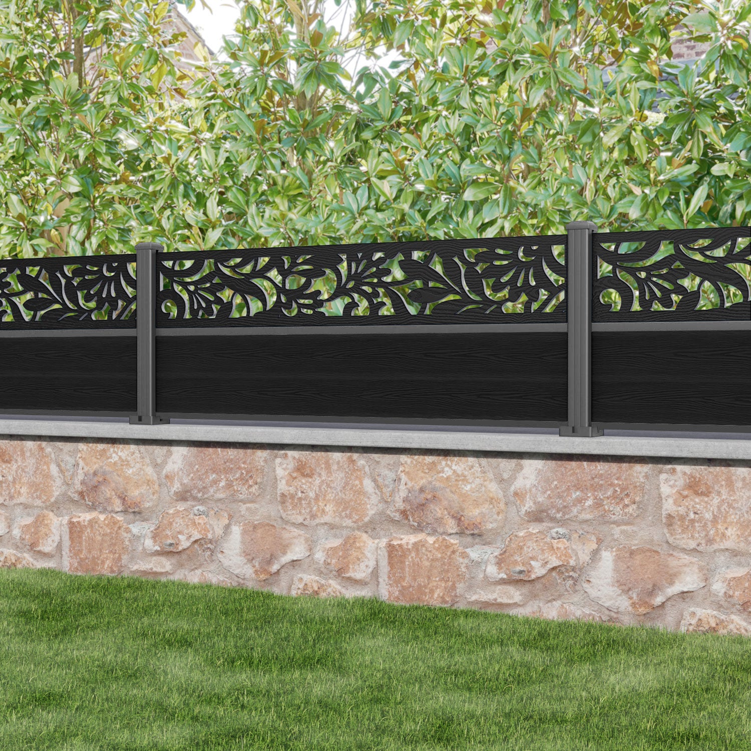Classic Heritage Fence Panel - Black - with our aluminium posts