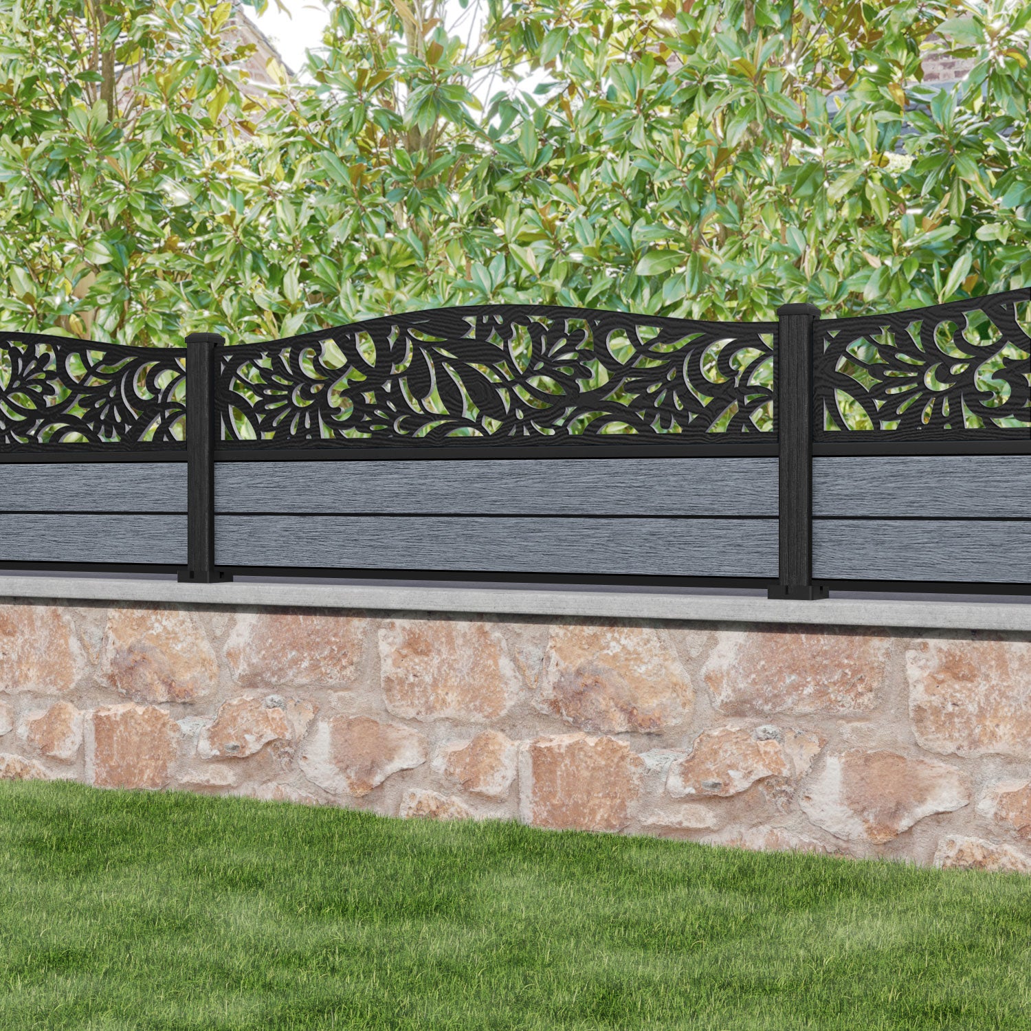 Fusion Heritage Curved Top Fence Panel - Anthracite - with our composite posts