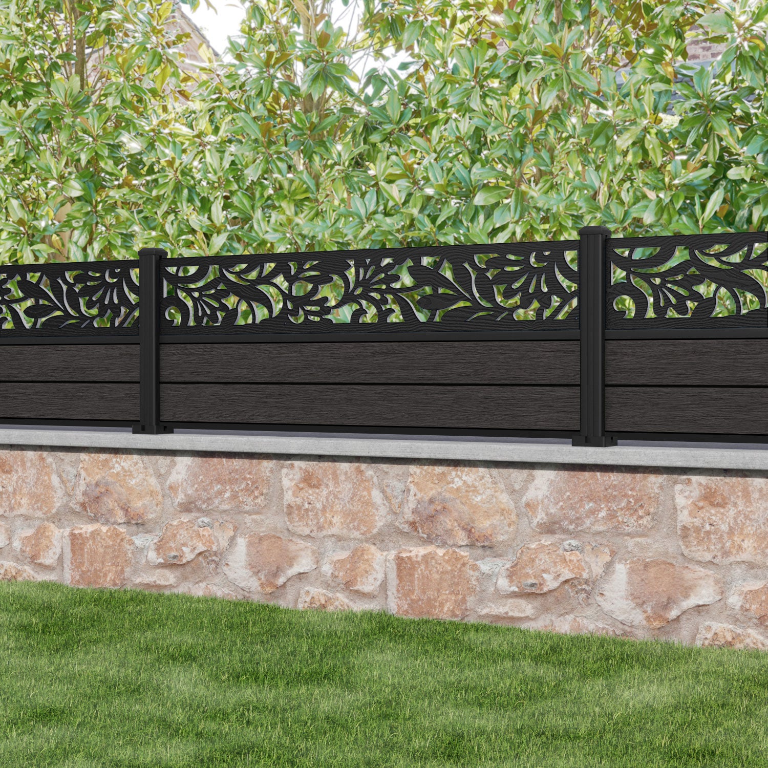 Fusion Heritage Fence Panel - Dark Oak - with our aluminium posts
