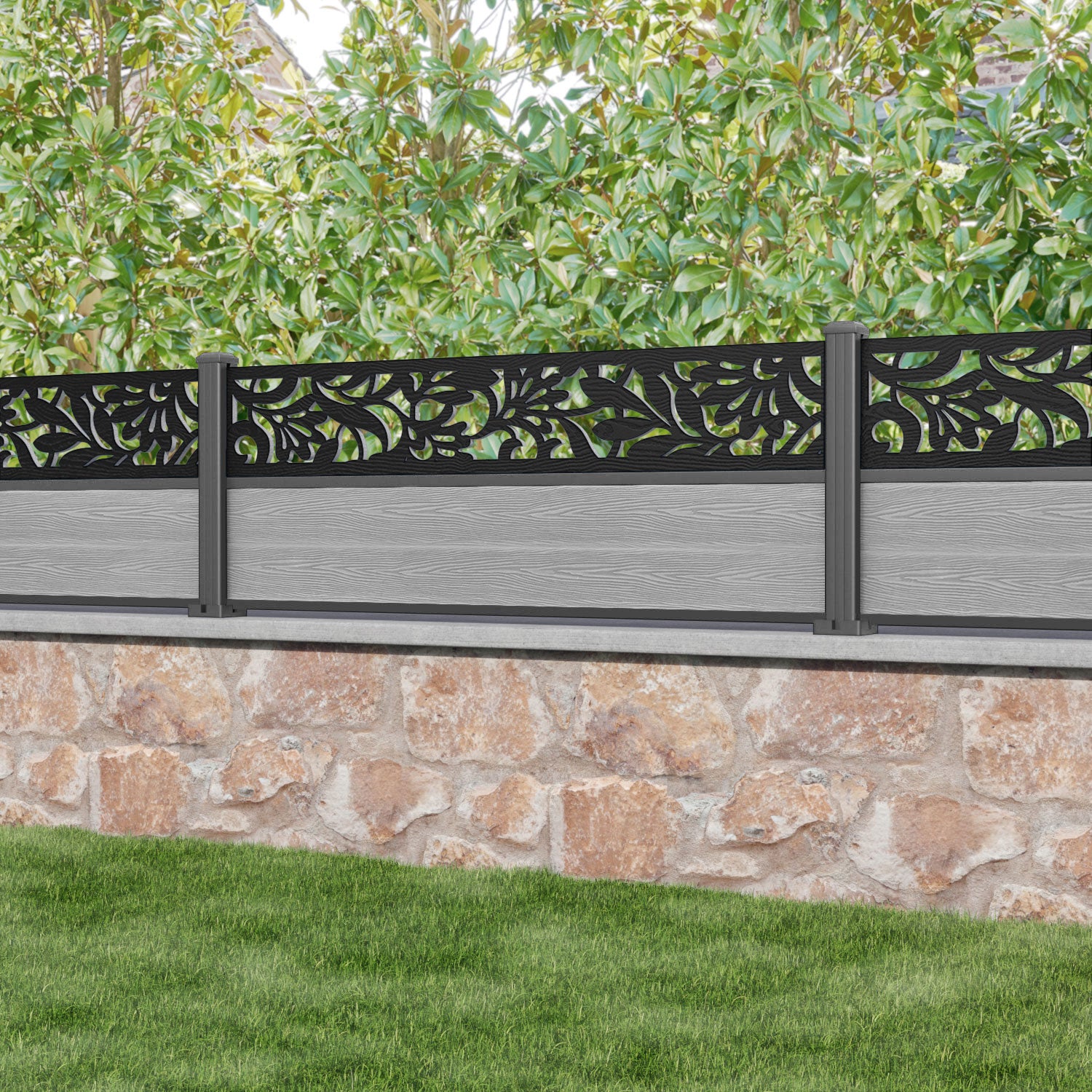 Classic Heritage Fence Panel - Light Grey - with our aluminium posts