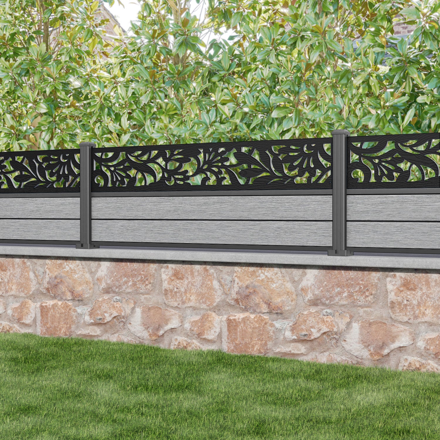 Fusion Heritage Fence Panel - Light Grey - with our aluminium posts