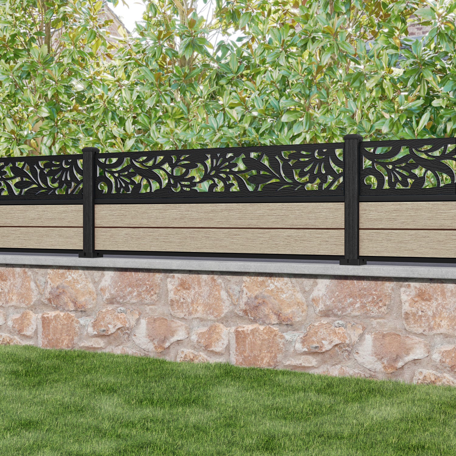Fusion Heritage Fence Panel - Light Oak - with our composite posts