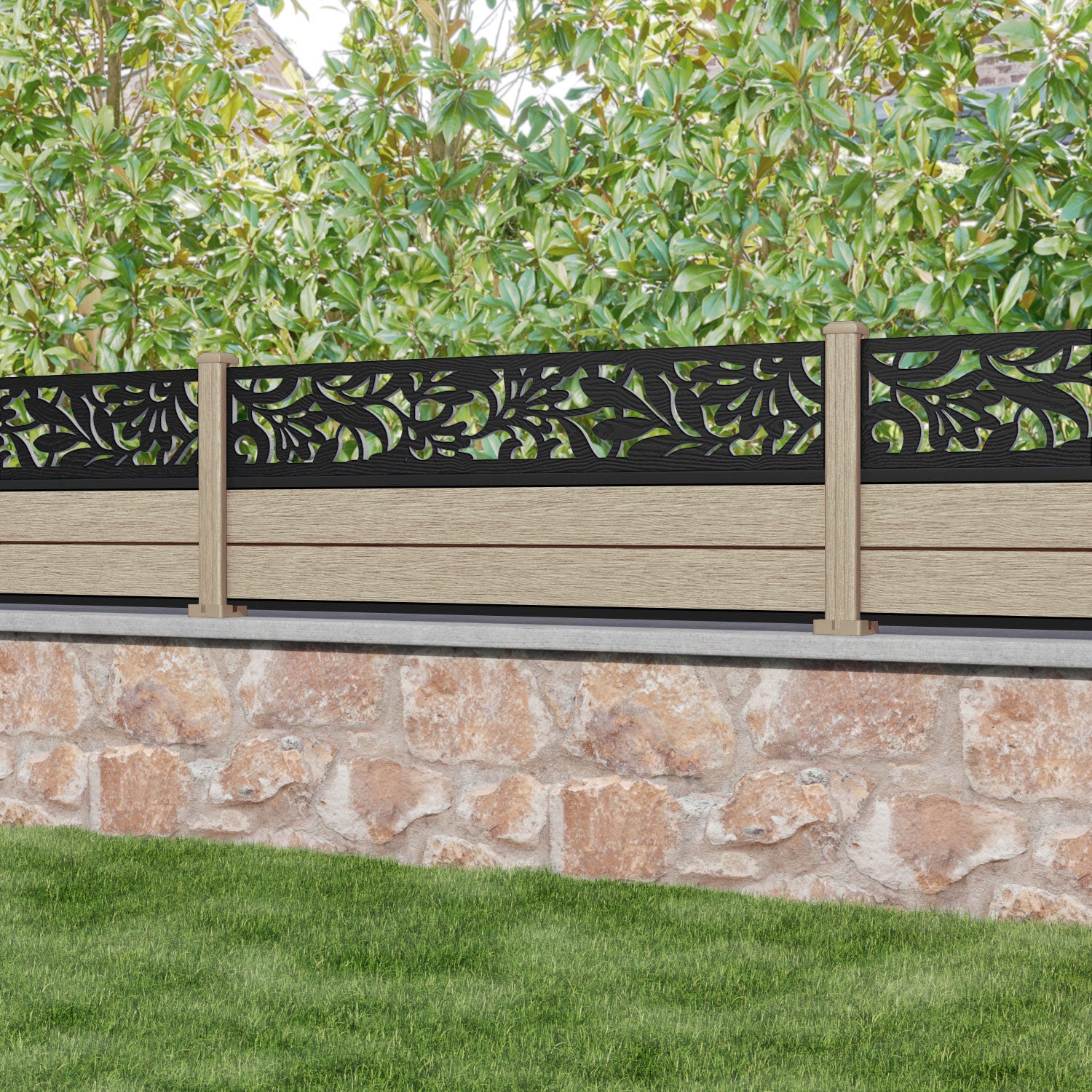 Fusion Heritage Fence Panel - Light Oak - with our composite posts