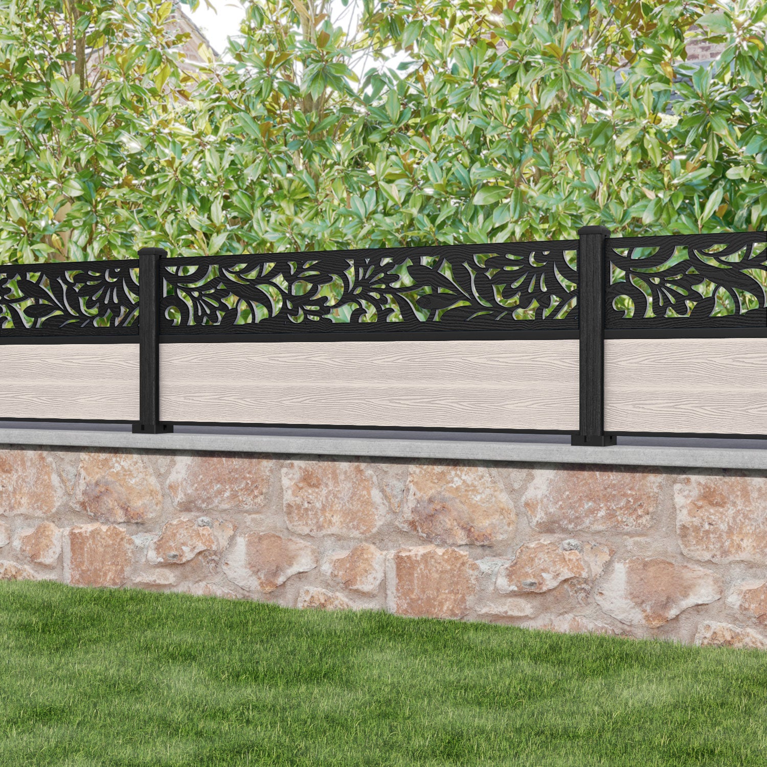 Classic Heritage Fence Panel - Mid Stone - with our composite posts