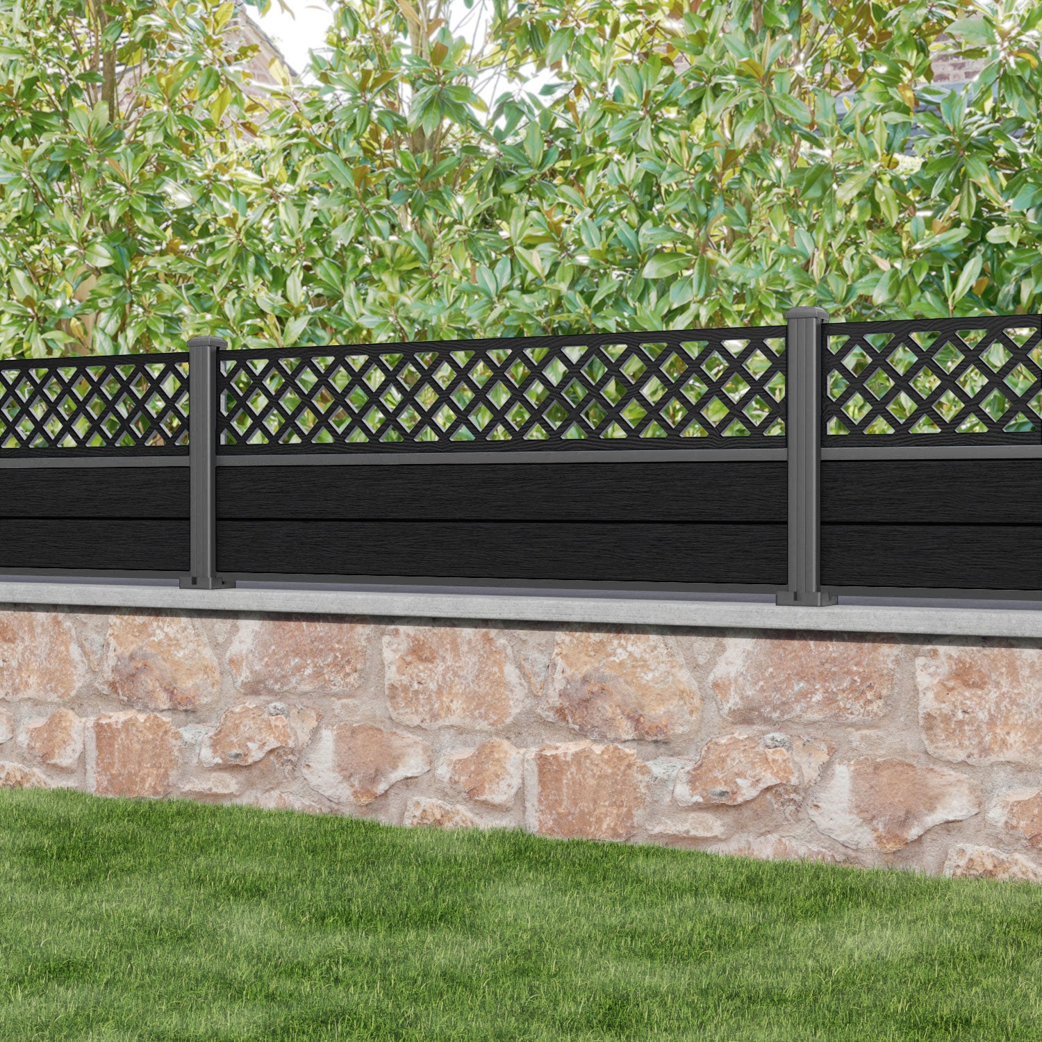 Fusion Hive Fence Panel - Black - with our aluminium posts