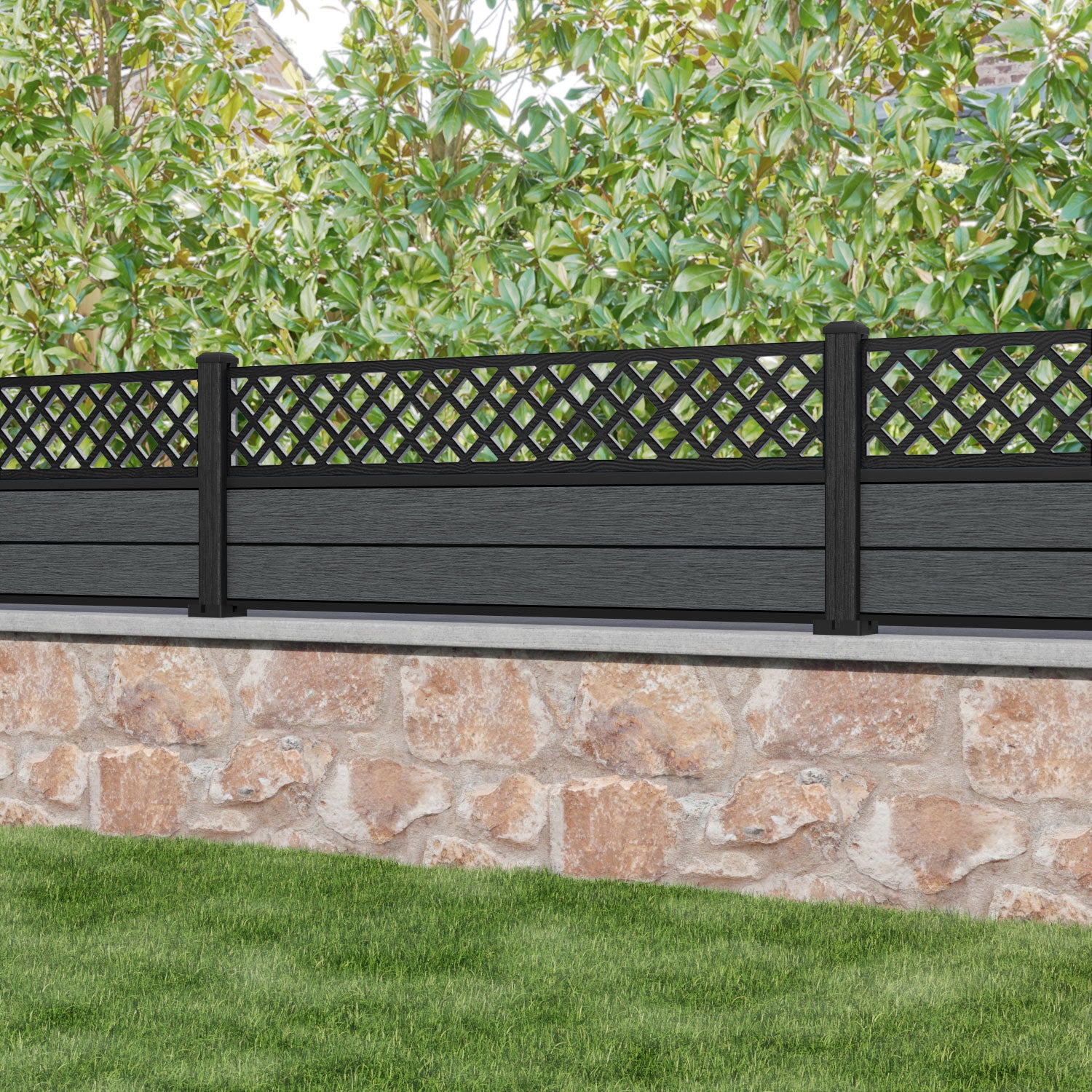 Fusion Hive Fence Panel - Dark Grey - with our composite posts