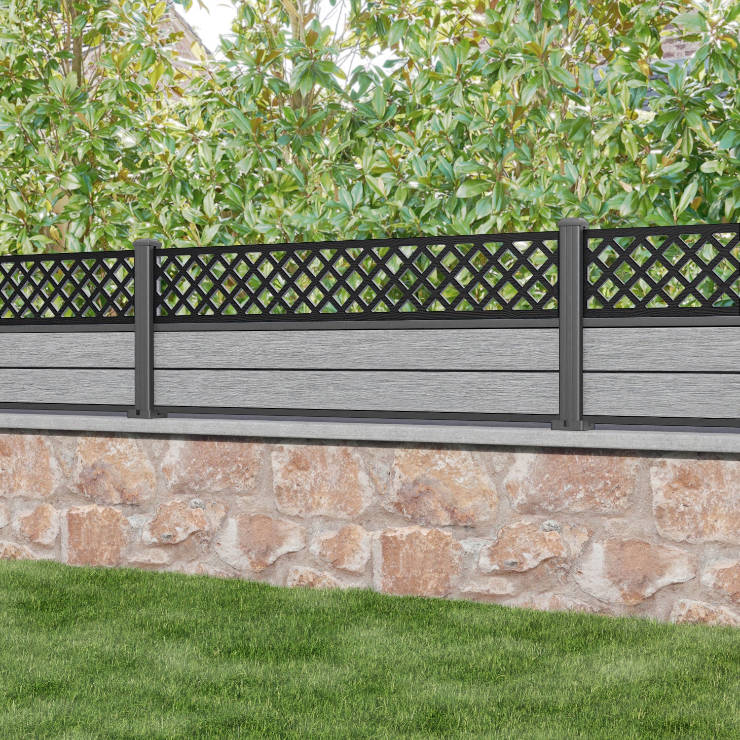 Fusion Hive Fence Panel - Light Grey - with our aluminium posts