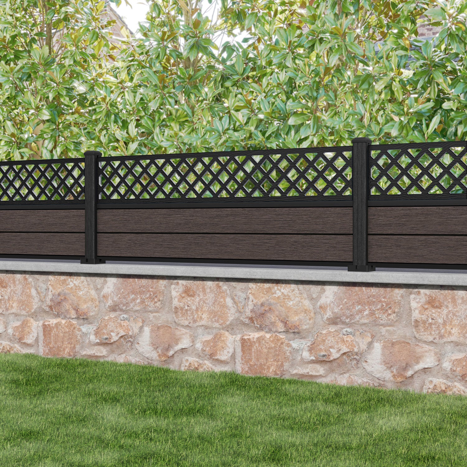 Fusion Hive Fence Panel - Mid Brown - with our composite posts