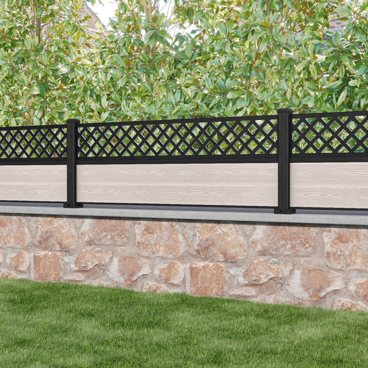 Classic Hive Fence Panel - Mid Stone - with our composite posts