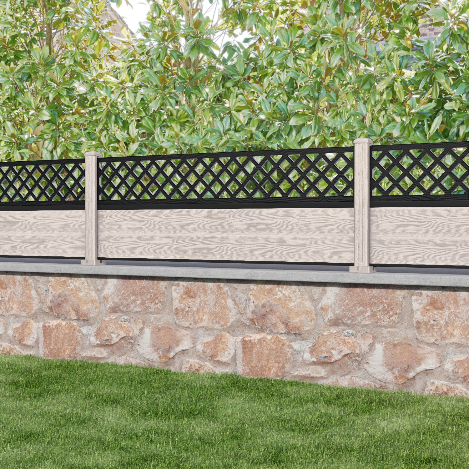 Classic Hive Fence Panel - Mid Stone - with our composite posts