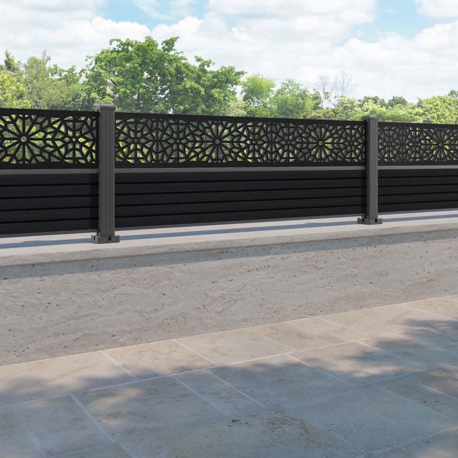 Hudson Alnara Fence Panel - Black - with our aluminium posts