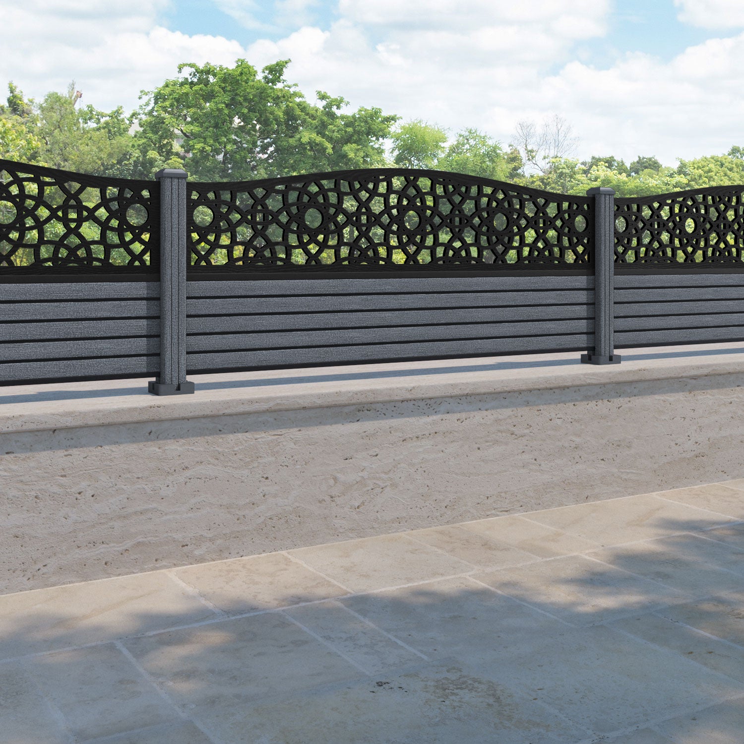 Hudson Ambar Curved Top Fence Panel - Anthracite - with our composite posts