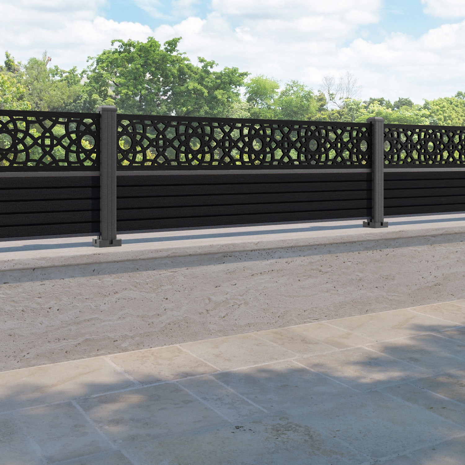 Hudson Ambar Fence Panel - Black - with our aluminium posts