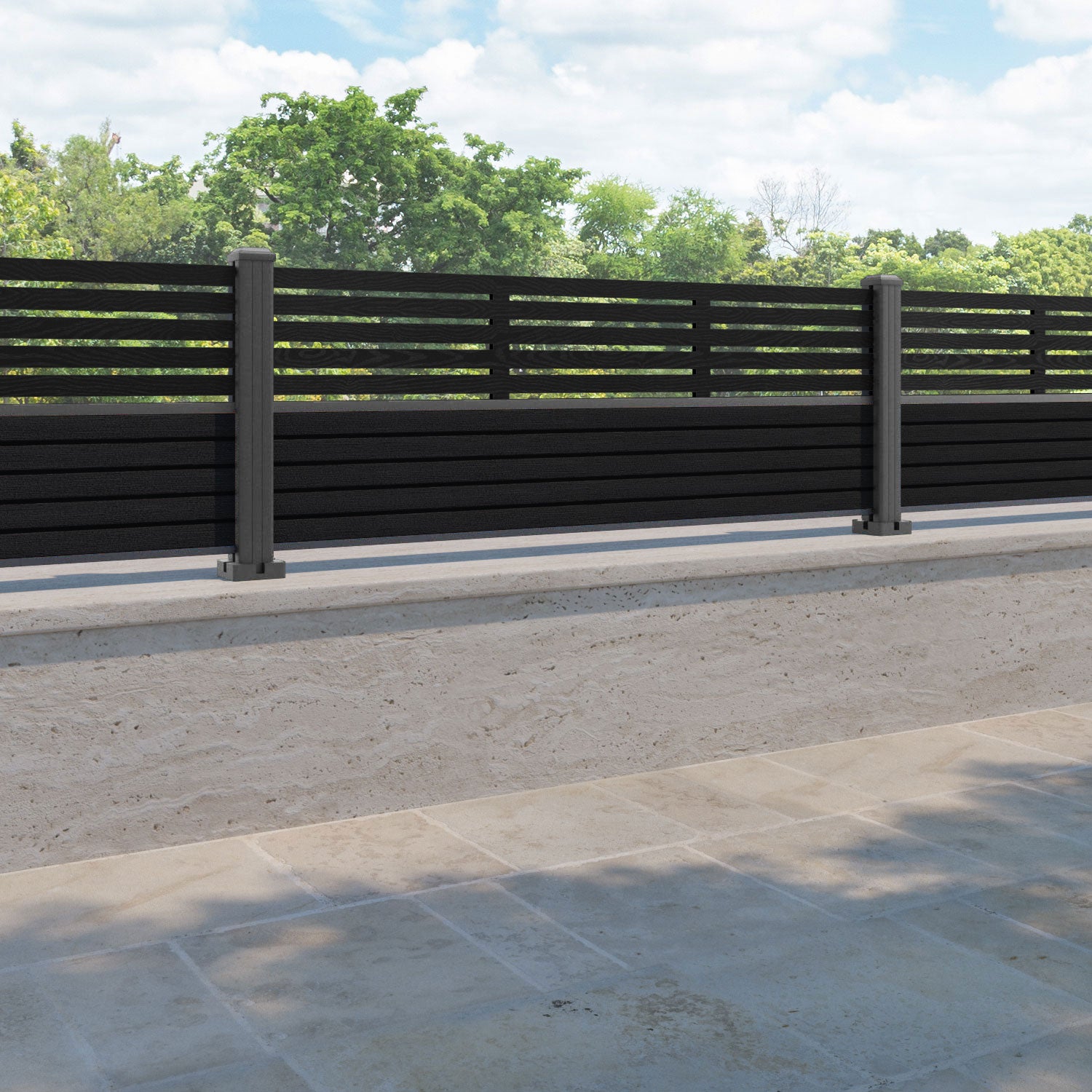 Hudson Aspen Fence Panel - Black - with our aluminium posts