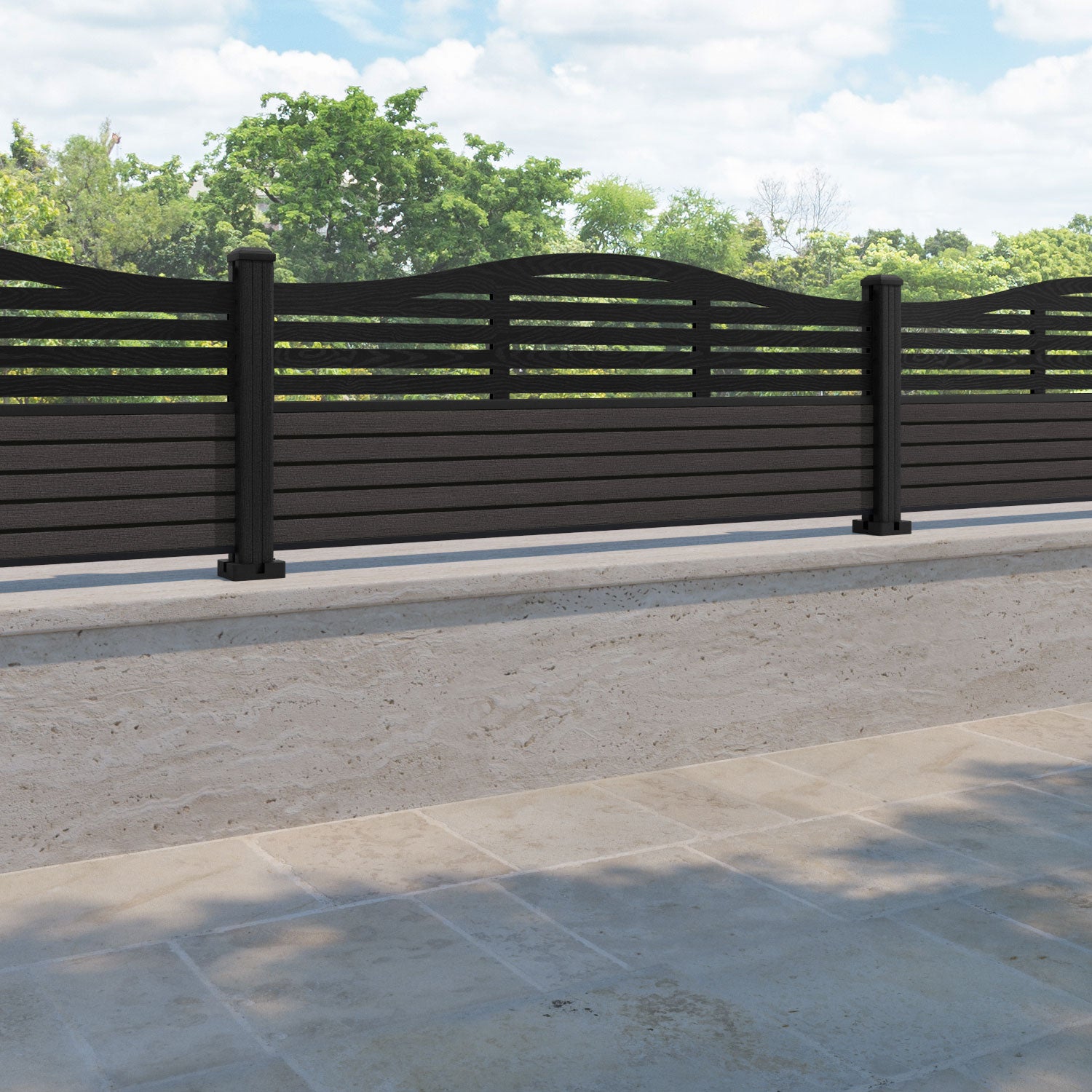 Hudson Aspen Curved Top Fence Panel - Dark Oak - with our composite posts