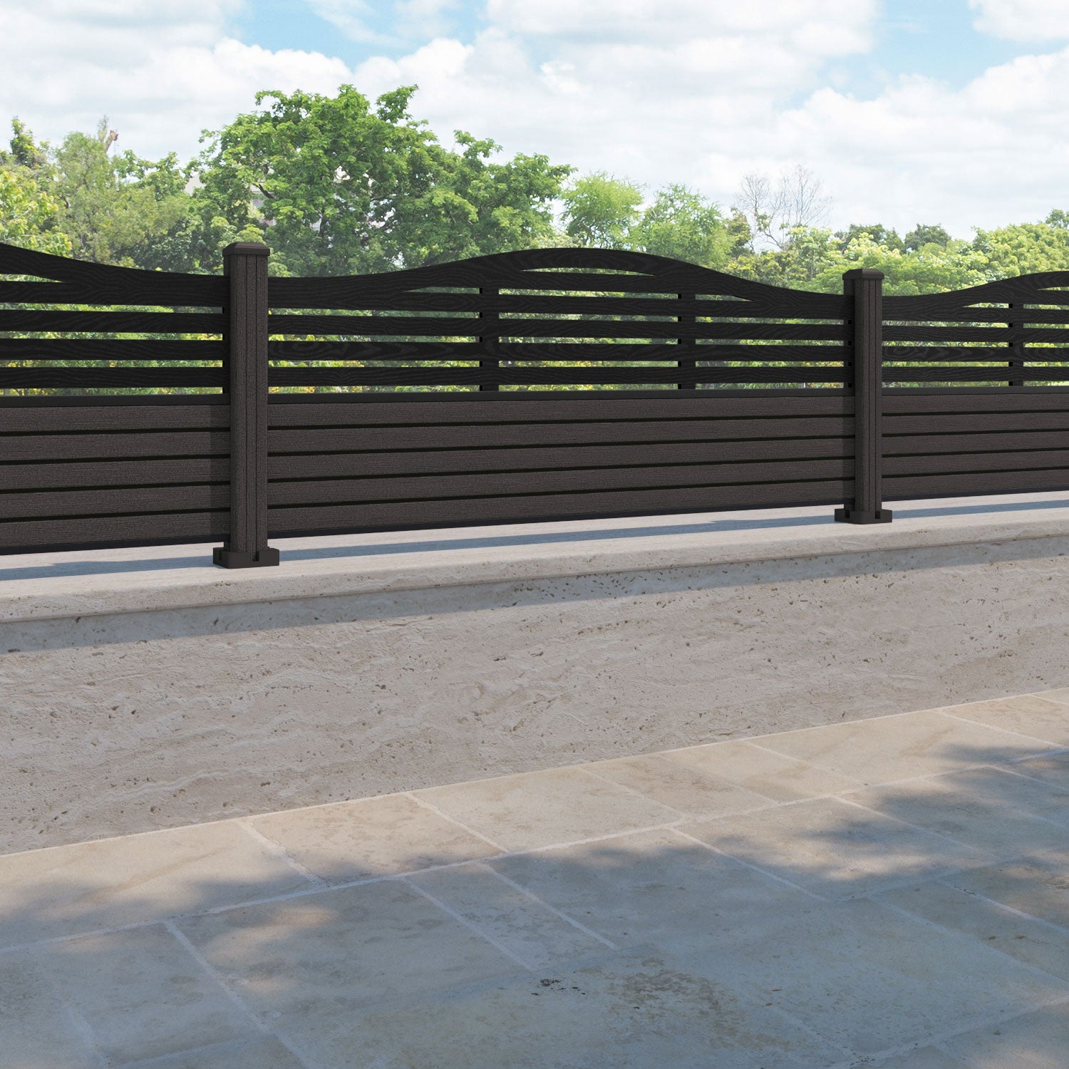 Hudson Aspen Curved Top Fence Panel - Dark Oak - with our composite posts