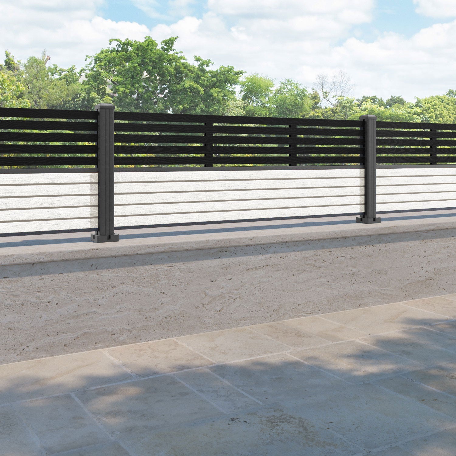 Hudson Aspen Fence Panel - Light Stone - with our aluminium posts