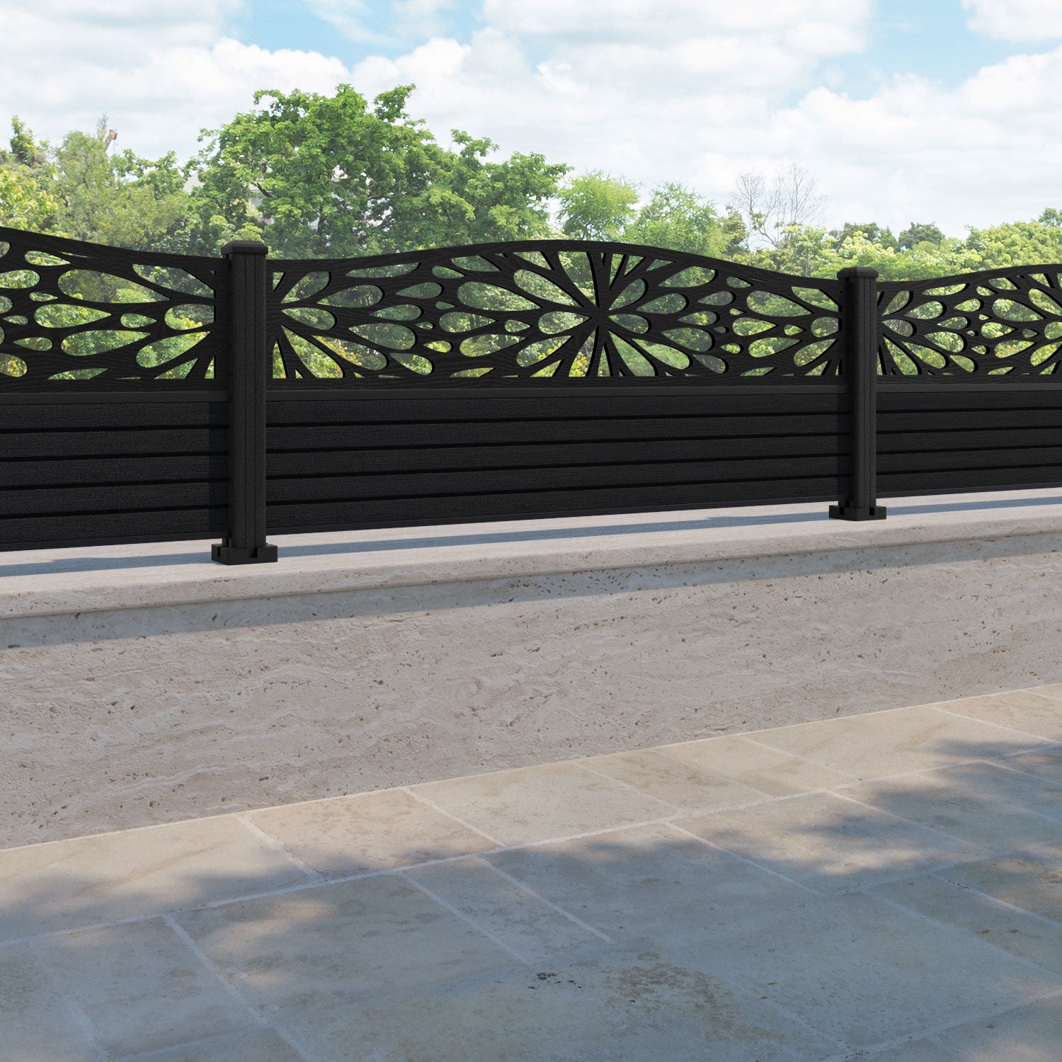 Hudson Blossom Curved Top Fence Panel - Black - with our composite posts
