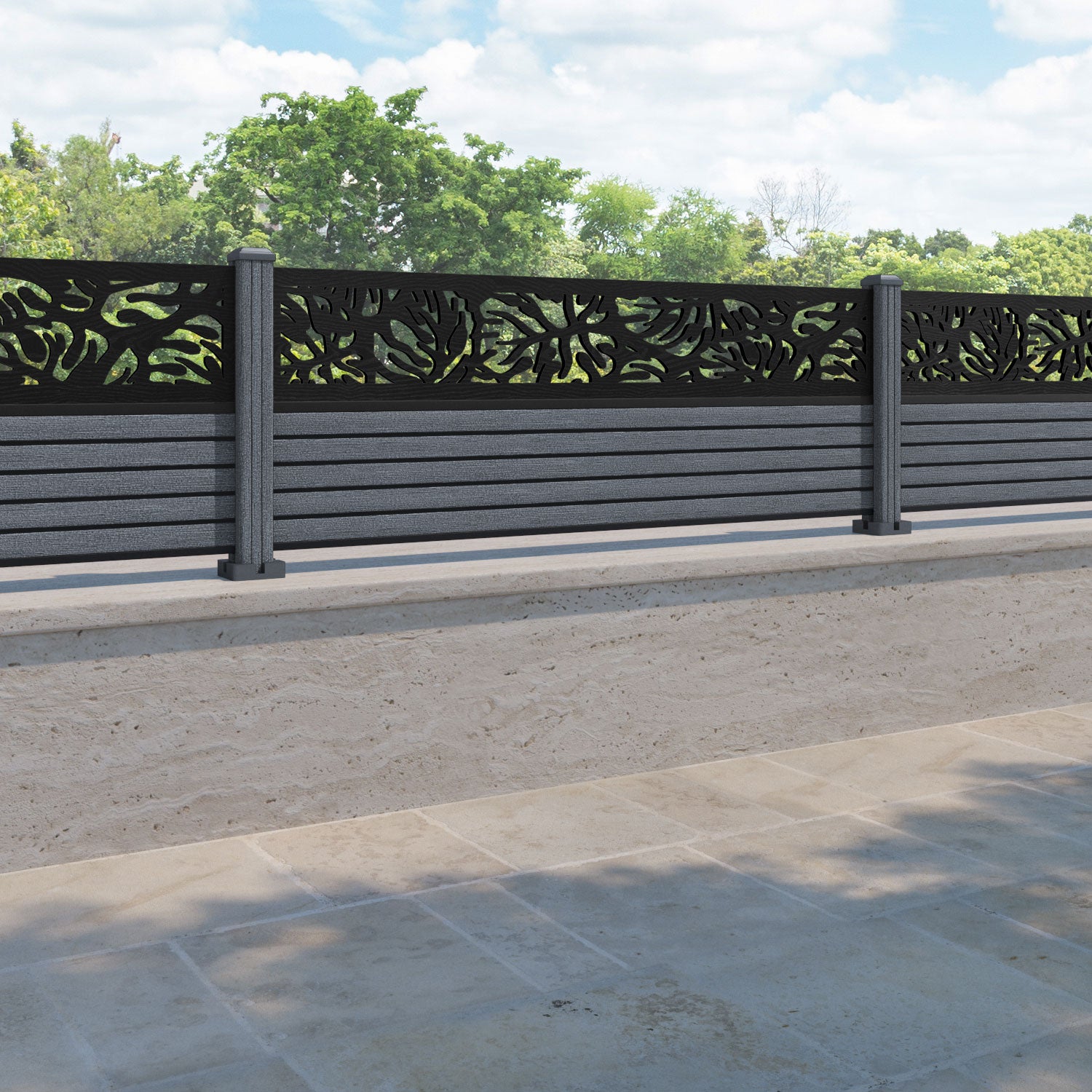Hudson Botanic Fence Panel - Anthracite - with our composite posts