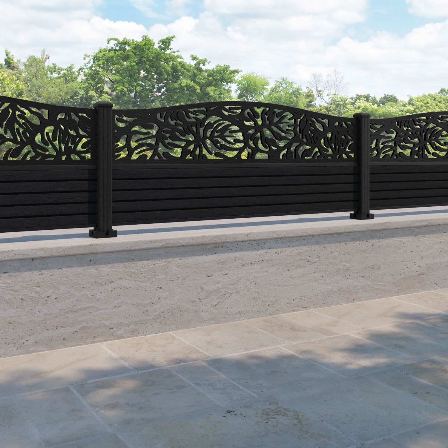 Hudson Botanic Curved Top Fence Panel - Black - with our composite posts