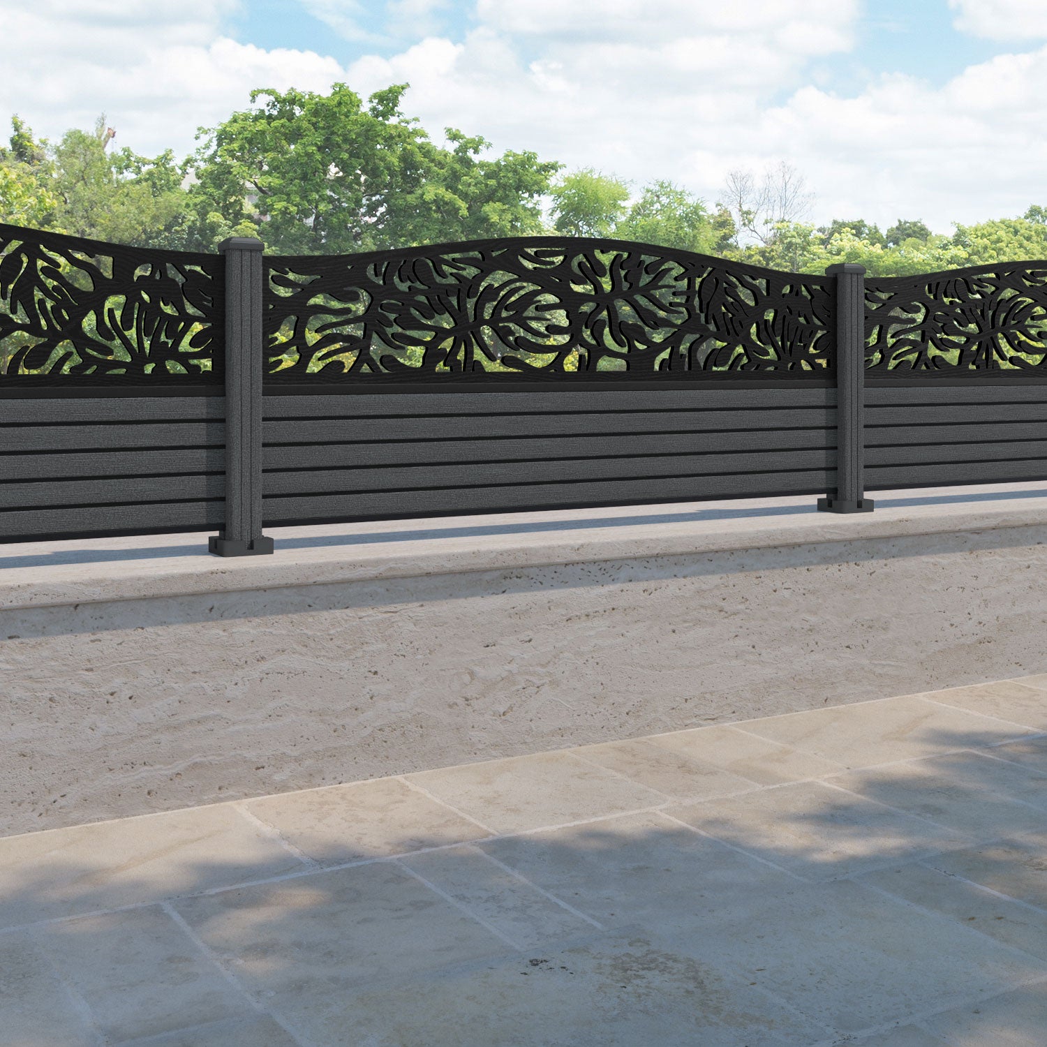 Hudson Botanic Curved Top Fence Panel - Dark Grey - with our composite posts