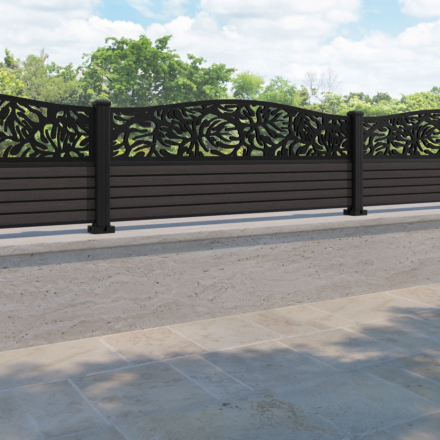 Hudson Botanic Curved Top Fence Panel - Dark Oak - with our composite posts